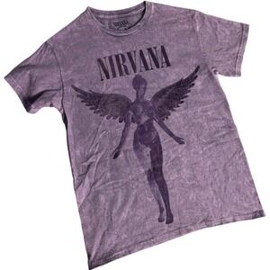 Nirvana In Utero Tour Purple Acid Wash Band Tee Concert Fan Gear Small **Flaw
